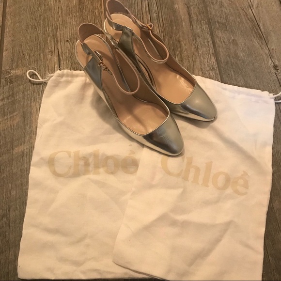 CHLOE leather slingback metallic pumps - Picture 3 of 9